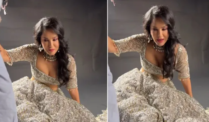 Screenshot 2024-10-17 110122 Video Viral: सनी लियोनी ने पहना ऐसा लहंगा, जो पड़ा भारी,फंसी ऐसी कि उठना भी हुआ मुश्किल
